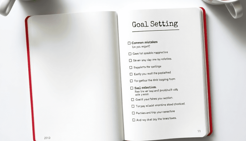 Top 4 most common goal setting mistakes and how to fix them. A book and two cups